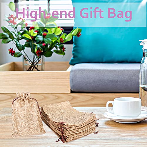 Lysxp 50Pcs Burlap Bags With Drawstring，3X4 Inch Drawstring Gift Bag Jewelry Pouches For Wedding Party Favors, Diy Craft, Christmas,Presents (Coffee, 3X4Inch) #TOP4