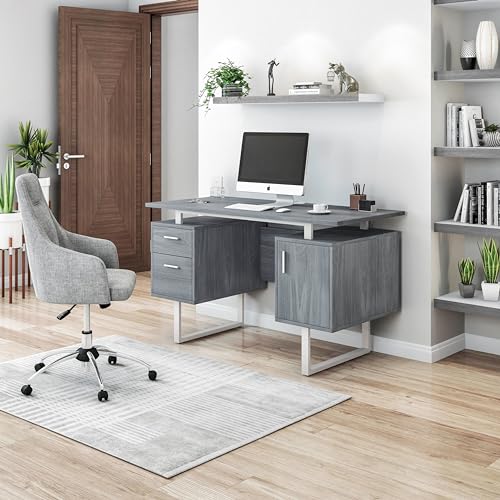Modern Gray Office Desk with Storage