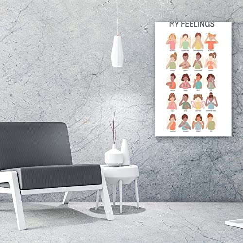 Sign Language Poster Educational Poster Baby Sign Language Chart Wall Art Canvas Painting Posters And Prints Wall Art Pictures For Living Room Bedroom Decor 12X16Inch(30X40Cm) Frame-Style #TOP3