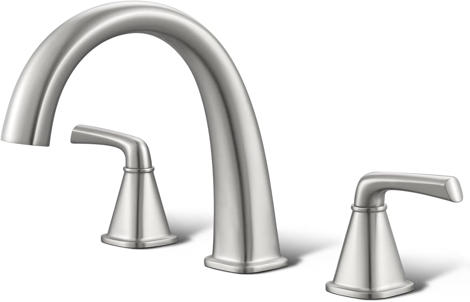 Brass Bathtub Faucet Roman Tub Faucet Gooseneck Tub Filler, Brushed Nickel Garden Tub Faucet Deck Mount 3 Hole High Flow Bathtub Faucet Set, with Valve & Hose, 12-20in Widespread