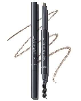 THESAEM Artlook Eyebrow Definer Pencil with Spoolie Brush 06 Ash Brown Long Lasting Eyebrow for Soft Textured Eyebrow Makeup with Vitamin E - Triangular Pencil