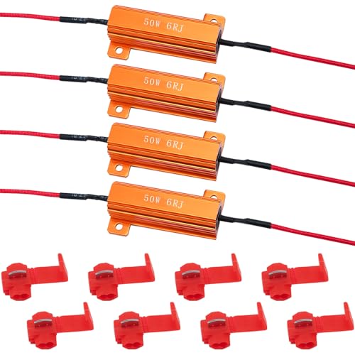 4Pcs 50W 6Ohm Load Resistors LED Turn Signal LED Load Resistor Kit for Fix LED Bulb Fast Hyper Flash Turn Signal Blink Error Code (Amber)