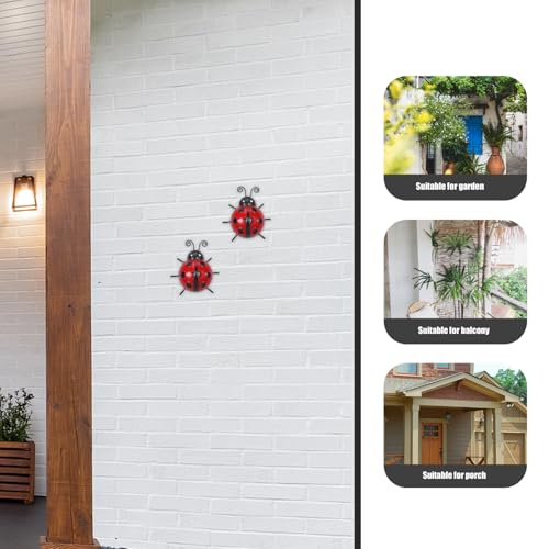 Image of balacoo Metal Ladybug Wall Art Hanging Pendant with Hook 4.72X4.13X1.96In Simulated Ladybug Figurine for Garden Lawn Patio Outdoor Decor