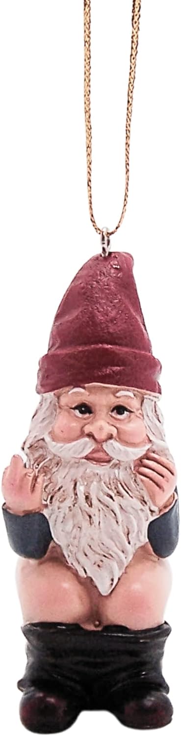 Naughty Gnome on a Toilet Christmas Ornament, Holiday Decoration, Funny White Elephant Gift, Unique Festive Gnome Decor, 3.25 Inches - Image 2