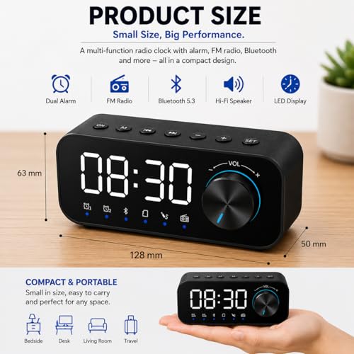 Image of Multifunction FM Radio Alarm Clock with Bluetooth Speaker | TF Card Support | Bedside, Living Room Digital Table Clock