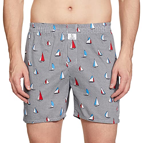 Image of Longies Cotton Mens Boxers Pack of 3 Regular Printed Shorts (LGBOXPO3VOO3 Navy,Grey,Maroon3451 XXL)