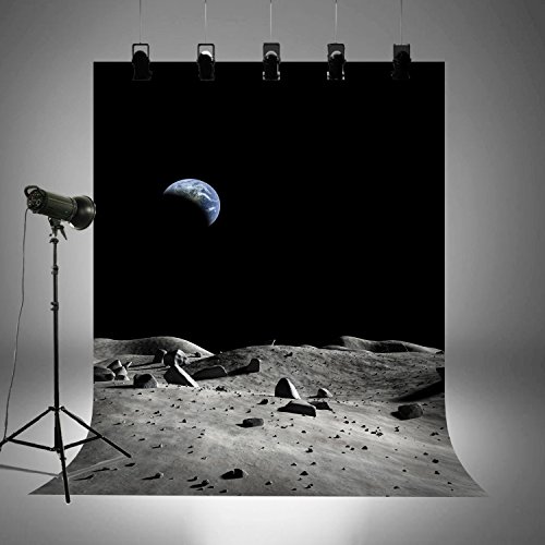 Backdrop for Universe Theme Party Pictures Kids Birthday Cosmic Travel Themed Photo Booth Background Home Decoration Washable Cotton Polyester Wallpaper on Moon FD1525