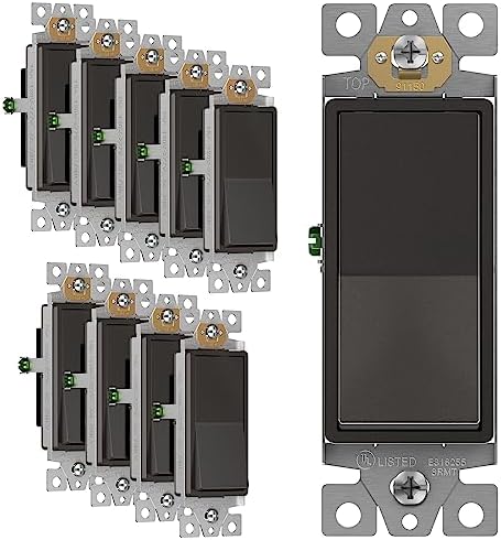 ENERLITES Elite Series Decorator Rocker Light Switch, 15A 120V/277V, Gloss Finish, Single Pole, 3 Wire, Grounding Screw, Residential Grade, UL Listed, 91150-DB, Dark Bronze Color (10 Pack)