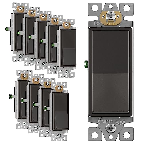 Enerlites Elite Series Decorator Rocker Light Switch, 15A 120V/277V, Gloss Finish, Single Pole, 3 Wire, Grounding Screw, Residential Grade, Ul Listed, 91150-Db, Dark Bronze Color (10 Pack) #TOP3