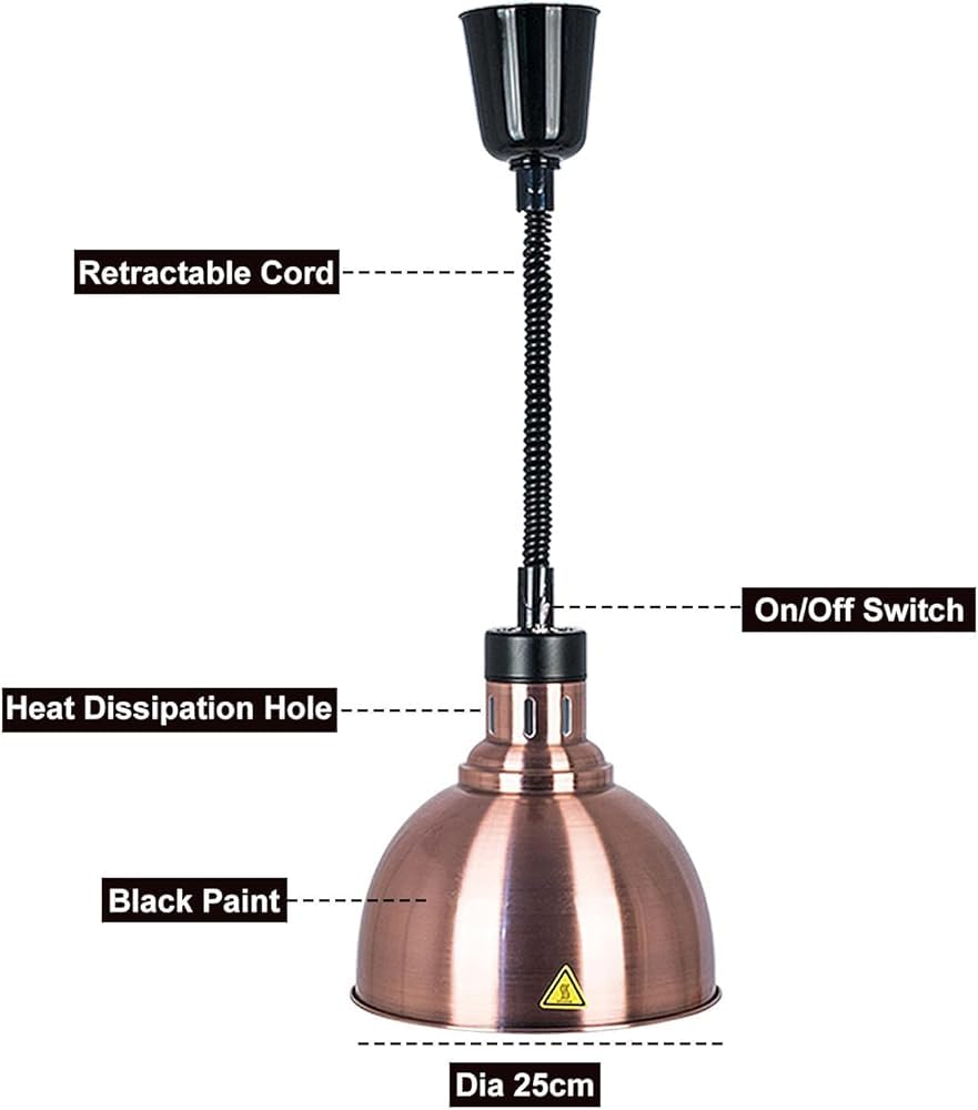 Lampa grzewcza do kuchni, wysuwana lampa grzewcza do potraw, wisząca lampa grzewcza do żywności, lampa z żarówką do utrzymywania ciepła jedzenia (rozmiar: 1 szt., kolor: czerwony)