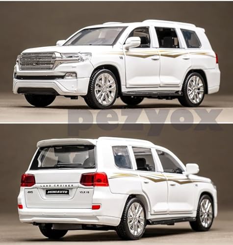 Image of Metal Pull Back Diecast Car 1:32 Land Cruiser Pull Back Car Model with Sound Light Boys Gifts Toys for Kids (White)