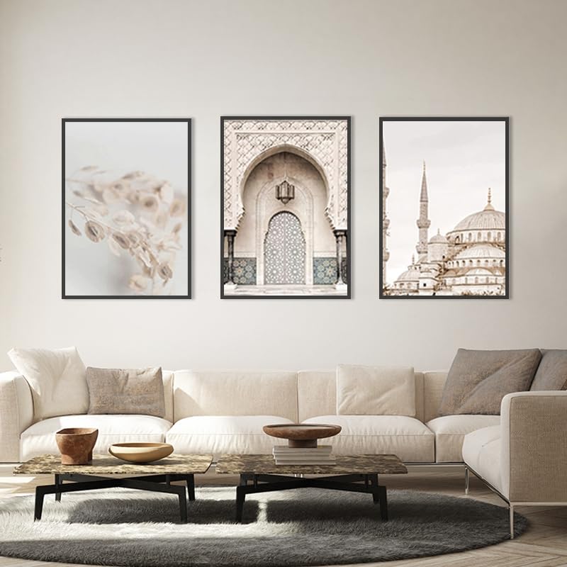 QPLGTU Marble Canvas Wall Art, Islamic Arabesque Design, Living/Bedroom Decor (Style 8, 3x20x30cm Frameless)