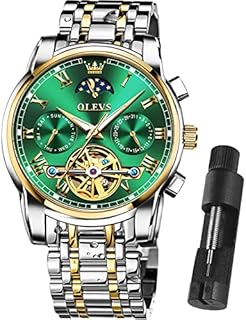 OLEVS Automatic Watches for Men, Big Face Stainless Steel Men Dress Watch, Self Winding Waterproof Men Tourbillon Skeleton Watch, Luminous Day and Date Men Analog Watch