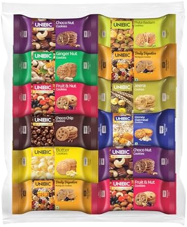 Unibic Cookies,Assorted Cookies,67.5 G/75G (Pack Of 12)|Biscuits Combo Pack|Choco Chip |Butter |Fruit & Nut ||Honey Oatmeal I Cashew I Jeera I 810G / 900G Weight May Vary