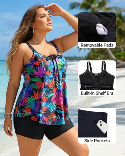 Image of Daci Women Plus Size Tankini Swimsuit - 2 Piece Flowy Plus Size Bathing Suits and Shorts with Pockets 2025
