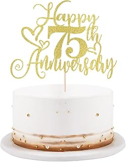 golden Glitter Happy 75th Anniversary Cake Toppers-Wedding Anniversary Party Decorations,gold Wedding Party，Birthday Party Decorations,Company Anniversary Party/75th Birthday Party Decorations (75th)