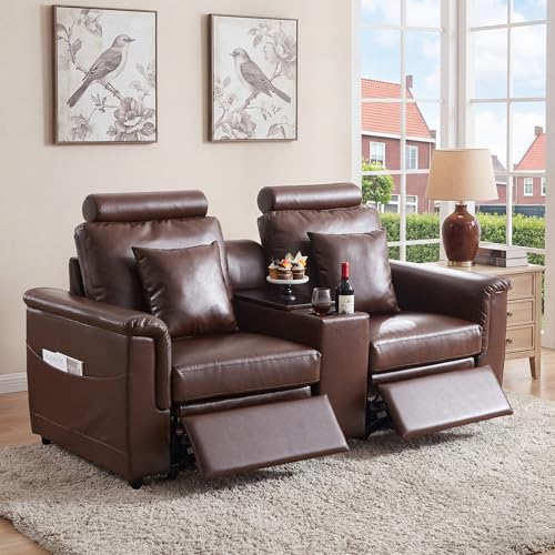 Image of RARZOE Modular Sectional Couch Armless Seats Module, Faux Leather Sofa 2 Armless Chairs Middle Module Seats, Modular Sectional Sofa Module for Living Room Home Theater,Brown