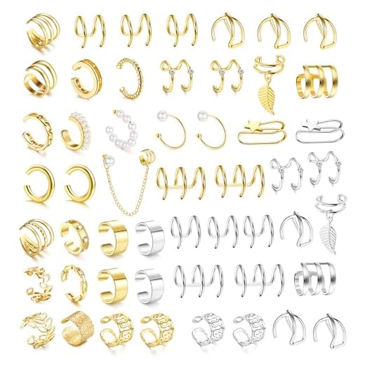 Dochais 52 Pcs Ear Cuff, Helix Cartilage Clip on Earrings Ear Cartilage Clip on Wrap Earrings Ear Cuffs for Women Men Non Piercing Ear Clip Fake Earrings Cartilage(Gold/Silver)