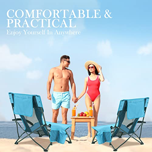 Dify Folding Beach Chair 2 Pack, Lightweight With Storage Bag And Cup Holder, Comfortable And Portable, For Carry Or Backpack, Low Beach For Outdoor Activities, Camping, Beach, Events(Blue) #TOP5