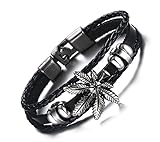 Mealguet Jewelry Triple Strand Cool Multi-Layered Marijuana Hemp Leaf Wristband Bracelets for Men