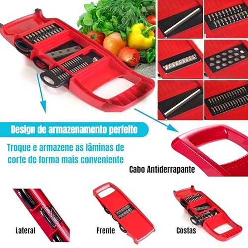 Cortador De Legumes Mandoline 6 Em 1, Fatiador E Ralador De Vegetais, 6 Lâminas, Recipiente 1L, Prát