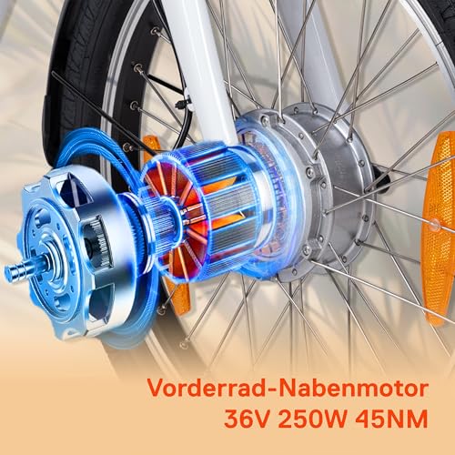 SAXONETTE E Bike Klapprad 20 Zoll mit Rücktrittbremse und nabenschaltung, E Fahrrad Herren mit 36V 11.4Ah 410Wh Akku, 80KM Lange Range, Elektrofahrrad Pedelec 25 km/h für Herren Damen – Bild 4