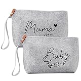 2 Stück Geschenke für Werdende Mütter, Kosmetiktasche aus Filz mit Reißverschluss Filztasche Geschenk Geburt für Frauen Mama Hellgrau