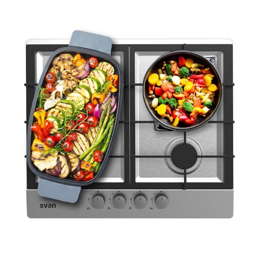 Svan Table de Cuisson Gaz Butane, SGW4600X. 4 Brûleurs, Allumage Automatique, Brûleur WOK triple...