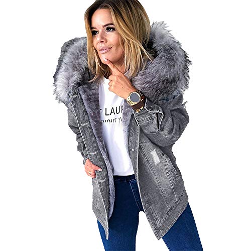 Bzb Women's Hooded Denim Jackets Thicken Lined Faux Fur Plus Size Parka Jackets Coat Size S-3Xl #TOP18