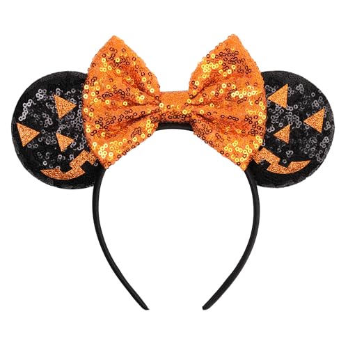 zhezesmila Halloween Mouse Ears Headband with Jack-o-lantern Designs Minni Mouse Ears for Women Girls Costume Halloween Outfits