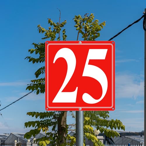 Image of Premium Aluminum Number Signs 25, Metal 12 inch X 12 inch Red Numbered Signs Outdoor for Parking Lots, Floor, Dock, Court, Aisle, Field, High Visibility, No Fade, Weather-resistant