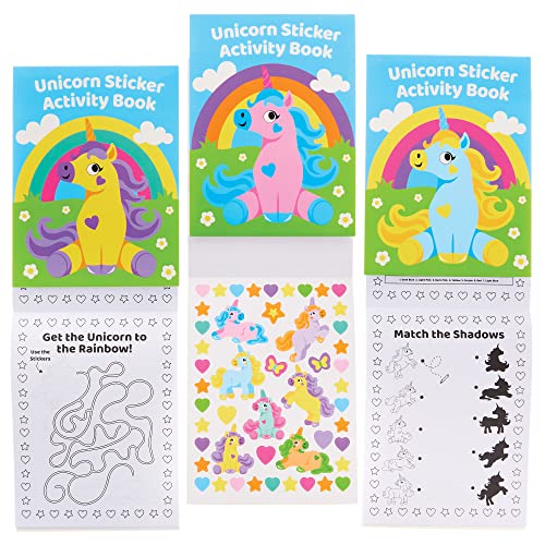 Baker Ross FX810 Unicorn Sticker Activity Books, Pack of 8, Sticker Book Party Bag Fillers for Kids, Pastel colors