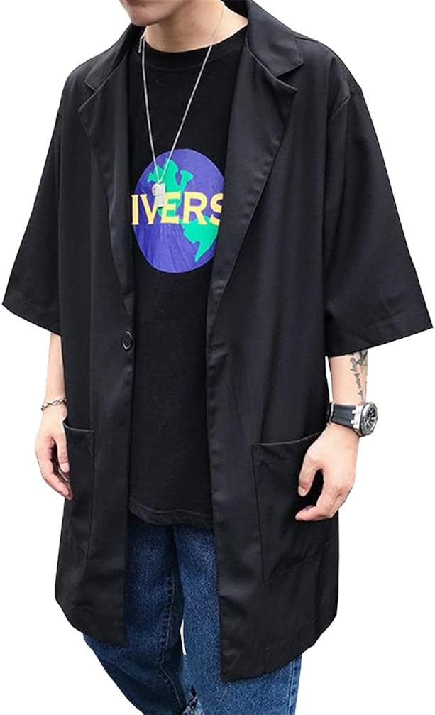 リングルー メンズ カーディガン 七分袖 シンプル ジャケット カジュアルコート 大きいサイズ 前開き アウター ロング丈トレンチコート 襟付き カレッジ風 ロング ビジネスコート 在庫僅少