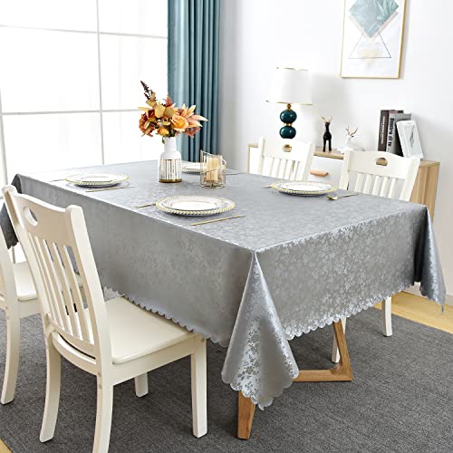 Image of Romanstile Waterproof Vinyl Tablecloth Rectangle, 54 x 78 Inch, Rose Grey | Flannel Backing Wipeable Table Cloth, Heavy Duty Plastic PU Table Cover for Kitchen Dining, Indoor & Outdoor Use