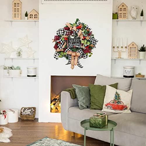 Cdbz Christmas Buffalo Check Wreath,Outdoor Christmas Wreaths,Front Door Decoration Christmas Wreath,Holiday Festival Window Wall Wreath For Home Decor #TOP4