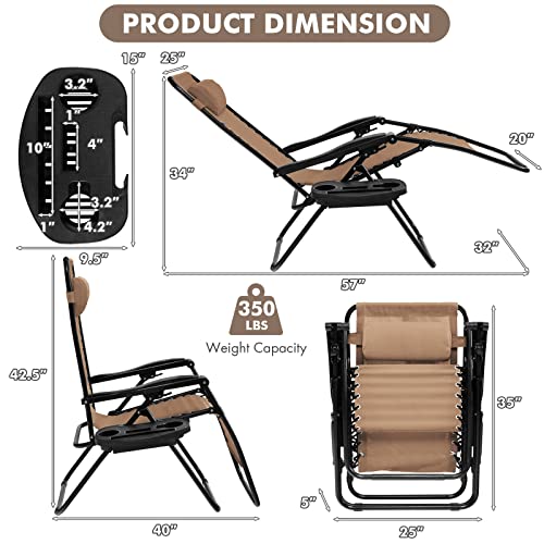 Giantex 2 Pcs Zero Gravity Chair Patio Chaise Lounge Chairs Outdoor Yard Pool Recliner Folding Lounge Chair With Cup Holder (Beige) #TOP2