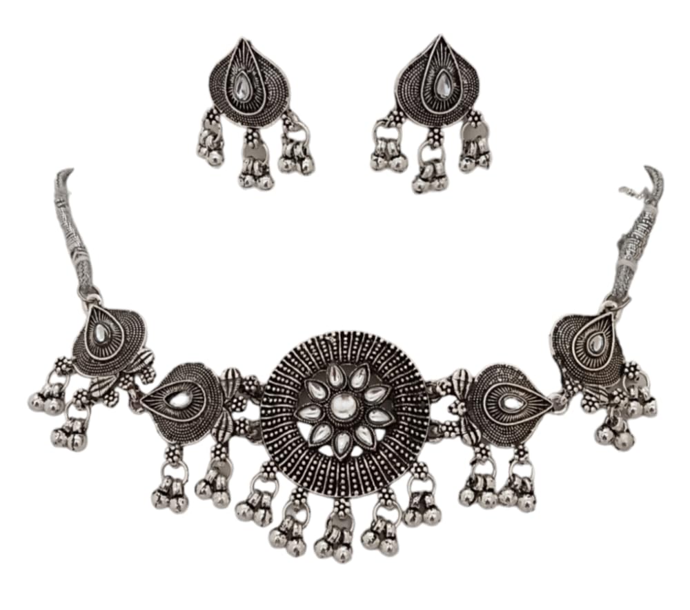 EVY Oxidised Silver Plated Black Choker Necklace Antique Jewellery Set for women (Design 1) (B0D9B9VD8G) Amazon Price History, Amazon Price Tracker