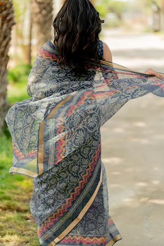Image of MIRCHI FASHION Kota Doria Cotton Saree with Blouse Piece | Leaf Floral Printed Saree for Women | Traditional Ethnic Daily Wear Summer Saree