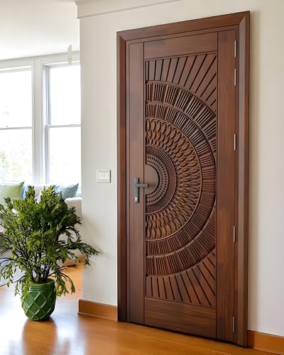 Image of Sagwan Wooden Fancy Gate for Your Home Front Door with Unique and Modern Design Hand Carved Size Lx81-Wx39 Inch Thickness 1.5 in.