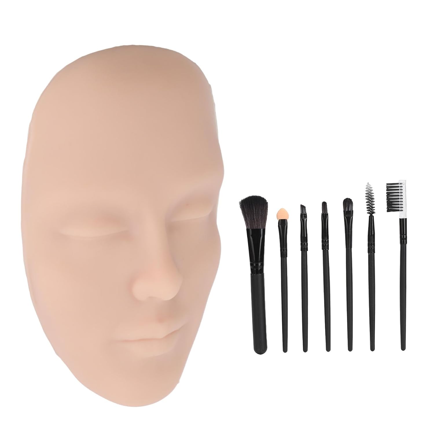 Silicone Makeup Mannequin Face Reusable Silicone Practice Board, Complete Makeup Brush Set, Portable Training Tool for Makeup Application Practice (Medium Skin Color) - Image 6
