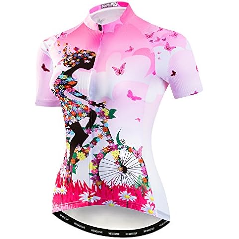 Women's Cycling Jersey Short Sleeve Bike Shirt Top Lady Biking Clothing, Pink, Small Cover