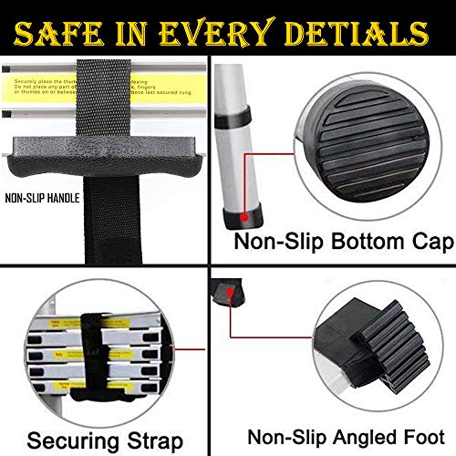 Bowoshen 16.5FT Extension Telescopic A-Frame Ladder 16 Feet Multi-Purpose Aluminum Portable Ladder 330lb Loading EN131 Certified