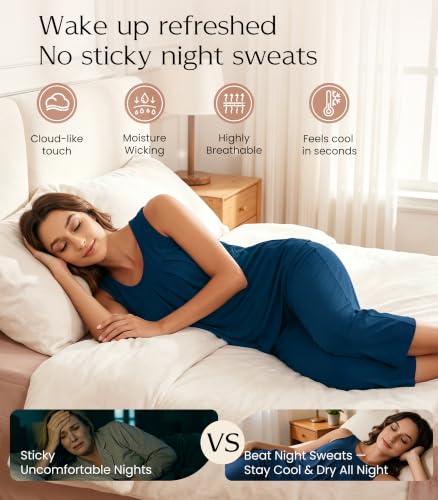 Image of NACHILA Pajamas for Women-Viscose Made from Bamboo, Sleeveless Pjs Tank Top Capri Pants Pajama Sets Cooling Sleepwear
