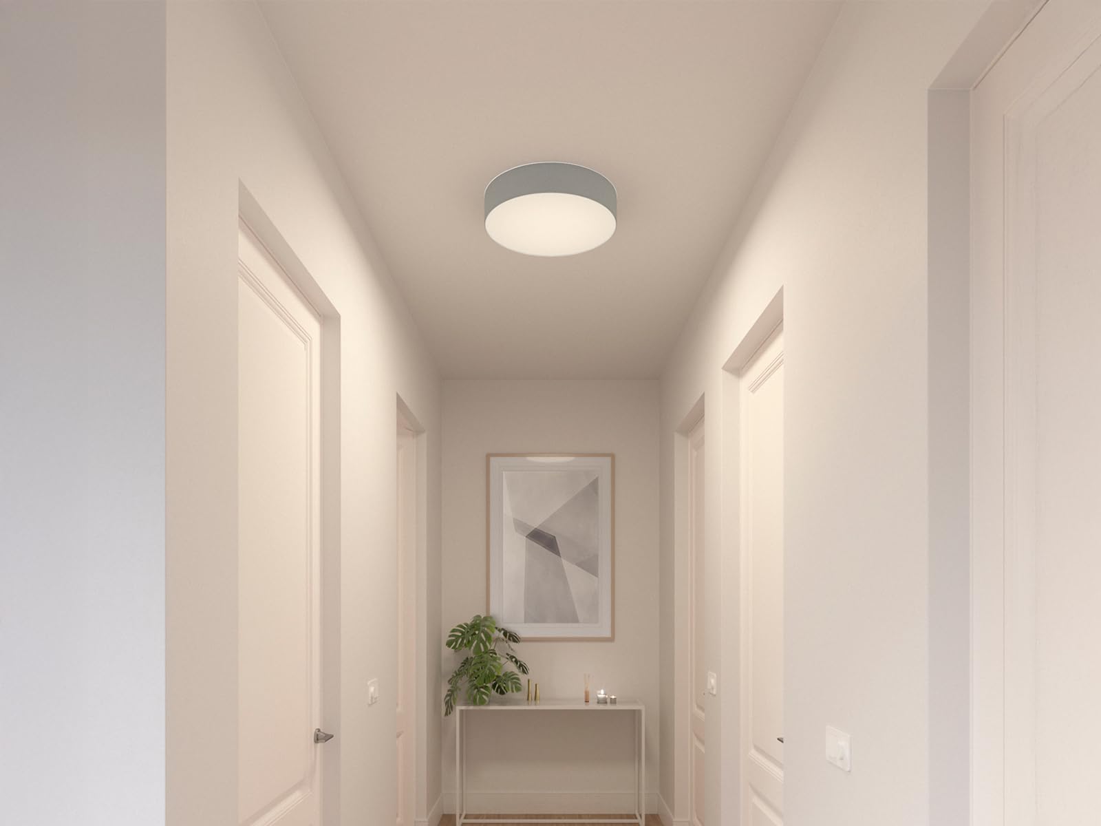 Smartwares Zeitlose runde Deckenleuchte mit LED Licht - Stoffschirm in Grau Ø 50cm & satinierte Abdeckung für blendfreie Beleuchtung