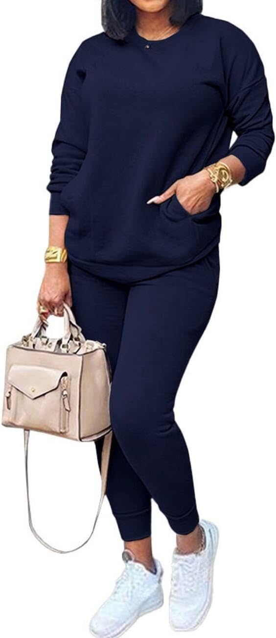 HBQ Women Two Piece Outfits Casual Long Sleeve Sweatsuits Jogger Tracksuits Lounge Sets With Pockets - Image 2