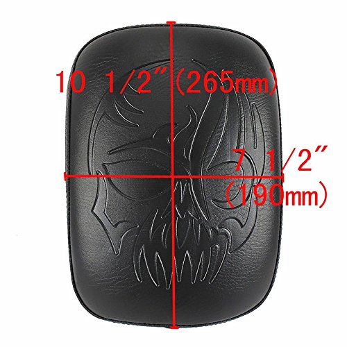 Black Skull Rectangular Pillion Passenger Pad Seat 8 Suction Cup For Harley Cruiser Chopper Cafe Racer Old School Bobber Touring (Skull-Pattern) #TOP1