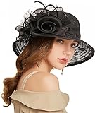 RZTA Women's Kentucky Derby Church Dress Hat Wide Brim Leaf Flower Bridal Shower Hat R1 Black