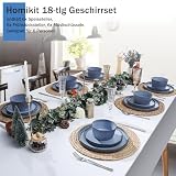 Homikit Geschirr Set 6 Personen, 18-tlg Steinzeug Geschirrset Tafelservice, Reaktive Glasur Müslischüsseln, Dessertteller und Speiseteller, Mikrowellen- und Spülmaschinenfest, Gelassenheit Blau