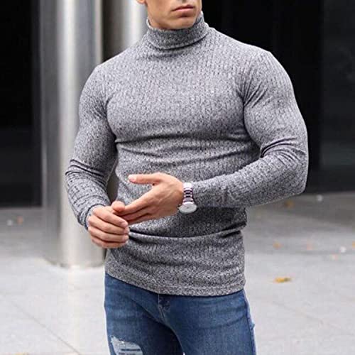 TURETRENDY Men's Stretch Muscle Tshirts Turtleneck Long Sleeve Knit Tees Casual Slim Fit Basic Shirt Tops3