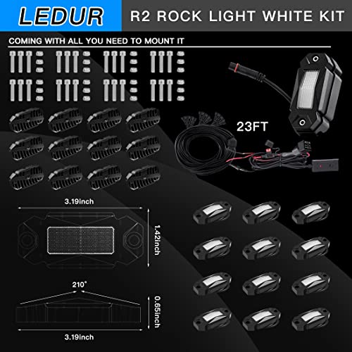 Ledur R2 Led White Rock Lights Kit 12Pods With Switch Wire Harness 324Led Rock Lights For Truck Offroad Je Ep Utv Atv Rzr Car Ip68 Waterproof Boat Neon Underglow Light Kit Shockproof Super Rig Lamps #TOP7